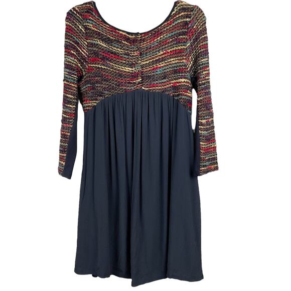 Anthropologie Maeve Stripeknit Swing Tweed Boucle Navy Blue Mini Dress sz Small - Picture 4 of 11